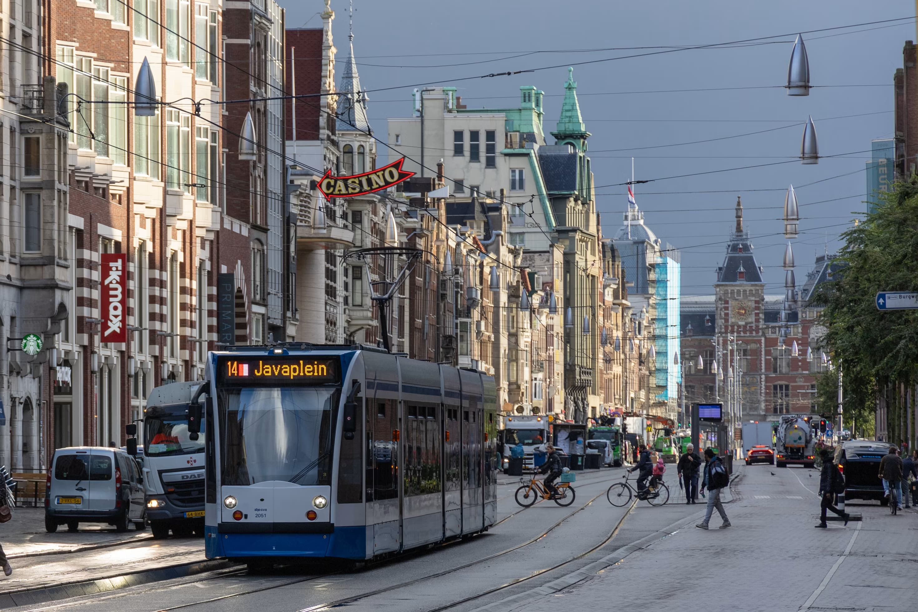 Tram passing through central Amsterdam